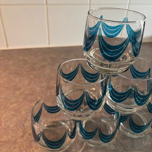 60/70's Lowball Glasses - 6 - Aqua Glassware - 60's Barcart Glasses - Barware - Picture 8 of 9
